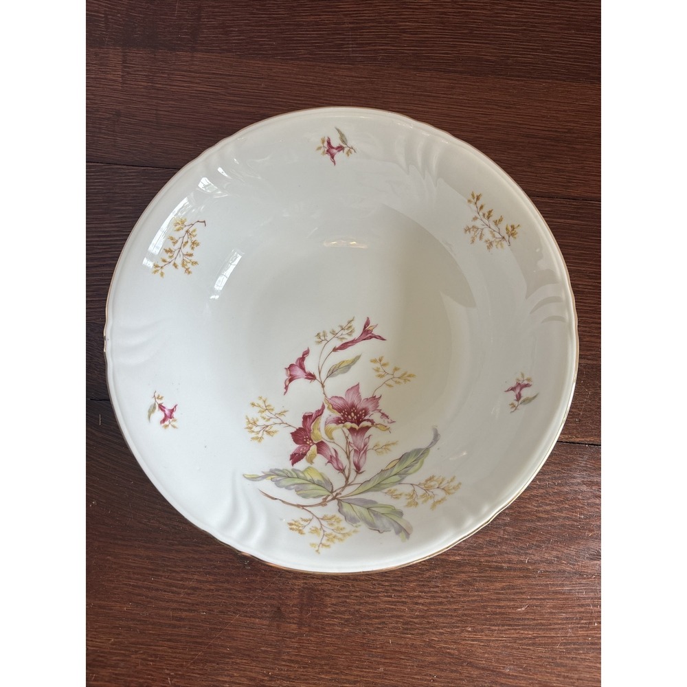 Winterling Bavaria Germany Floral Porcelain Serving Bowl Gold‎ Trim 9 Inch Pink
